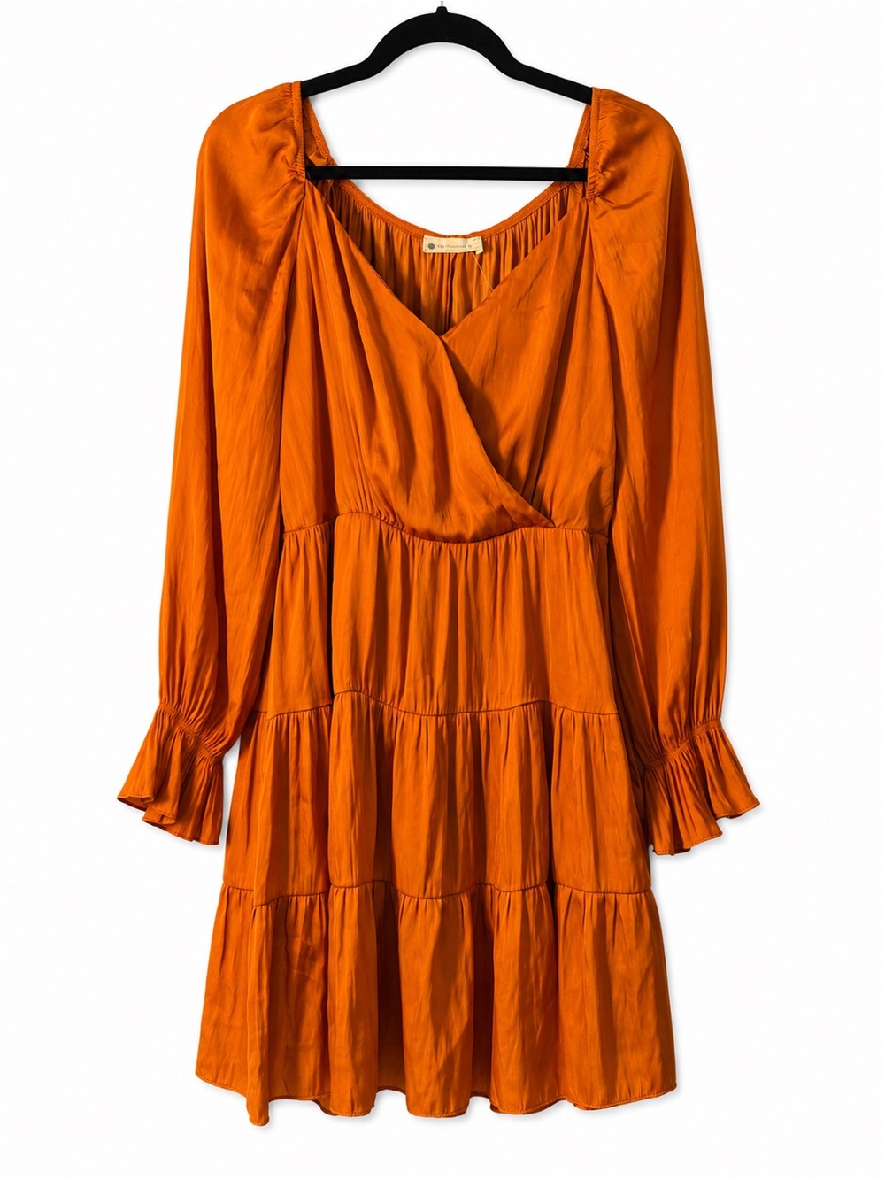The Impeccable Pig Orange Tiered Long-Sleeve Wrap Dress